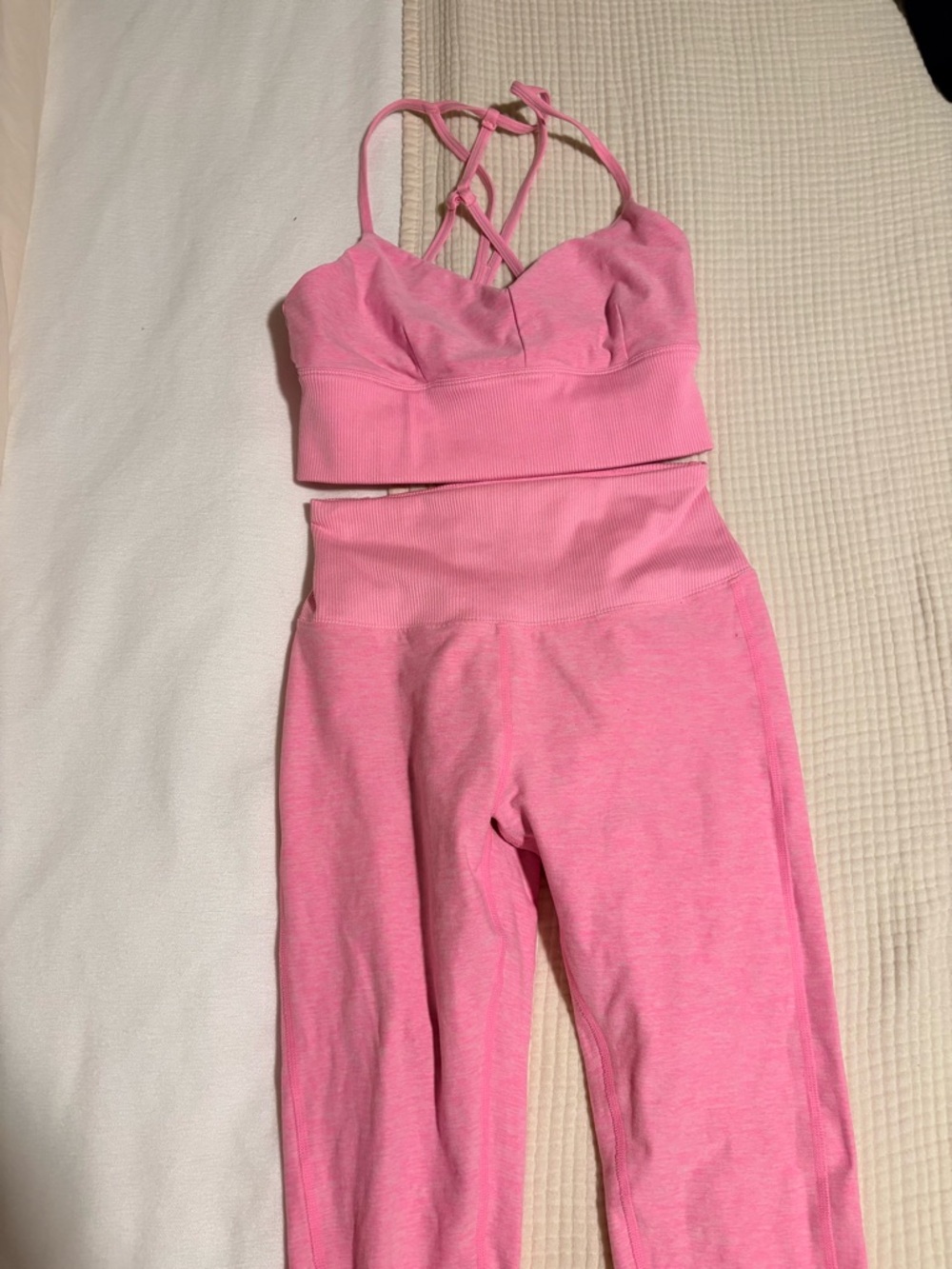 Alo Pink Strappy Sports Bra and High-Waist Leggings Set